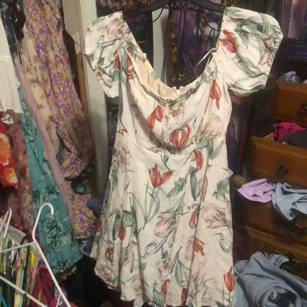 Astr Cream Mini Dress with Flutter Sleeves and Ruffled Style